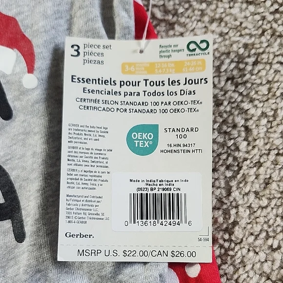 Gerber Festive Gray and Red Baby Bodysuit Set - Picture 2 of 4